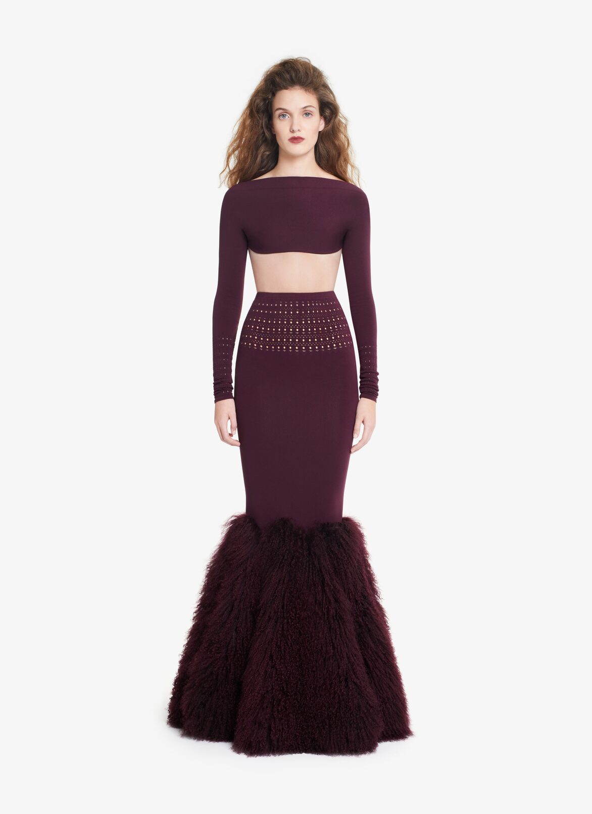 KNITTED SKIRT WITH DYED MONGOLIE LAMB FUR ALAÏA  KNITTED SKIRT WITH DYED MONGOLIE LAMB FUR